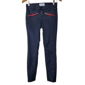 Etienne Marcel 25 Black Denim Ankle Red Zipper Skinny Jeans Stretch Moto‎